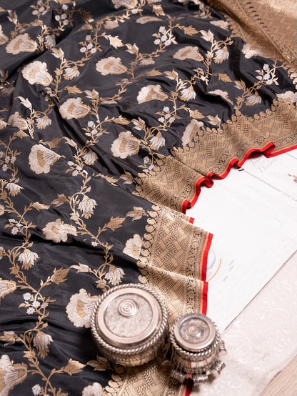 Black Banarasi Silk Saree with Gold Zari Pallu