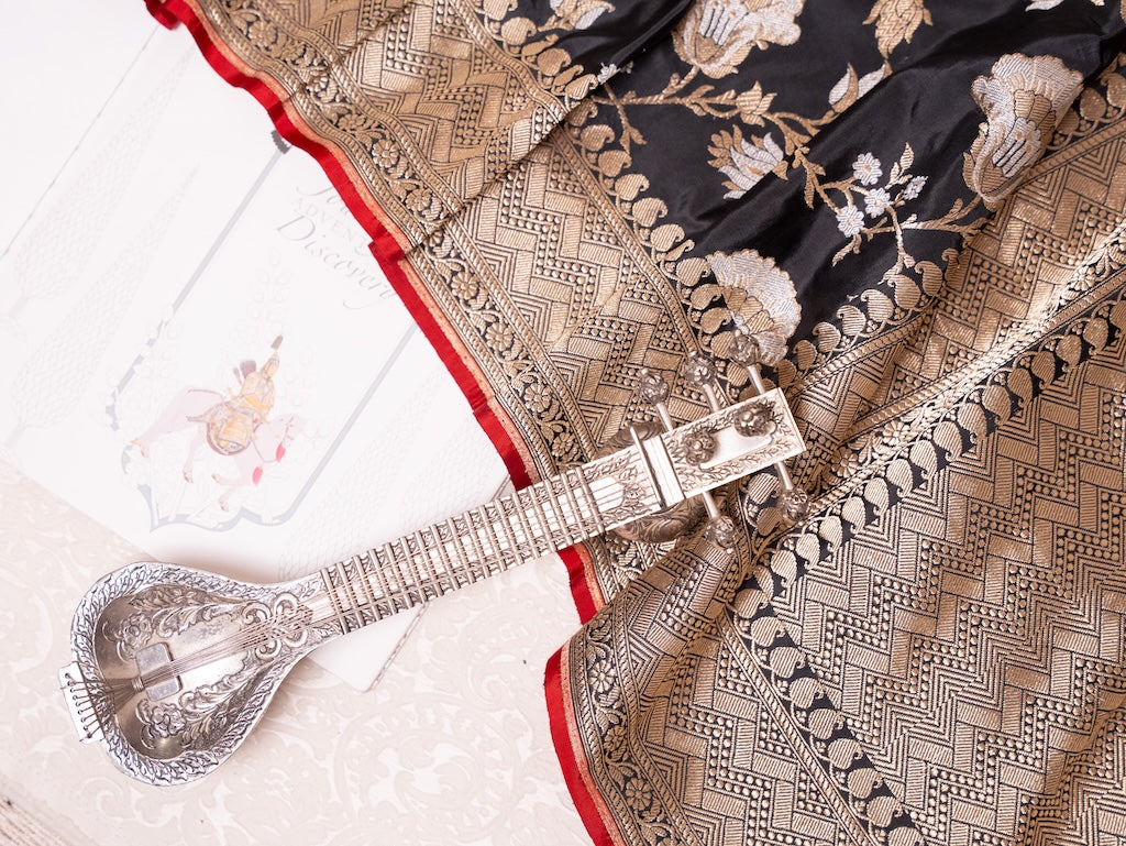 Black Banarasi Silk Saree with Gold Zari Pallu