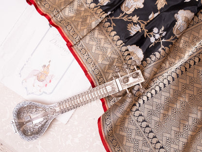 Black Banarasi Silk Saree with Gold Zari Pallu