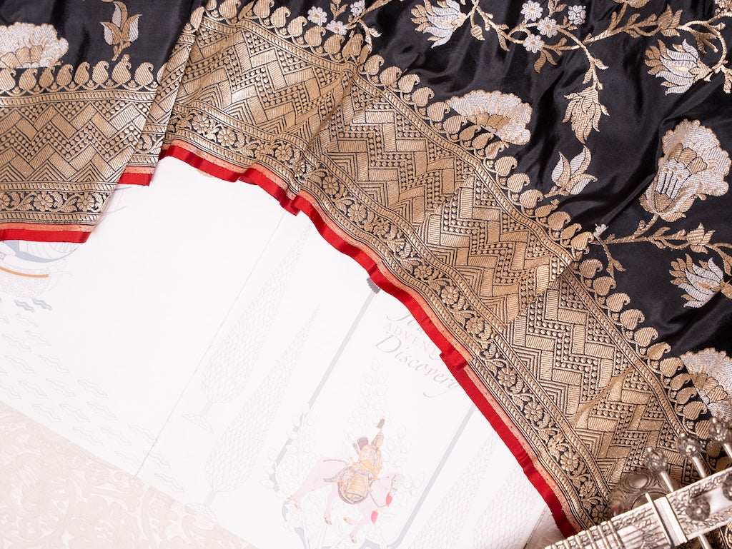 Black Banarasi Silk Saree with Gold Zari Pallu
