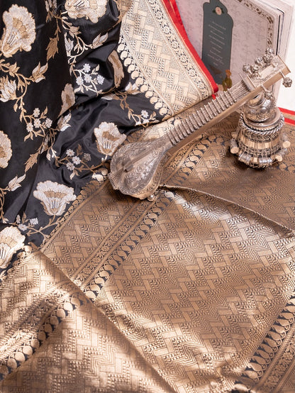 Black Banarasi Silk Saree with Gold Zari Pallu