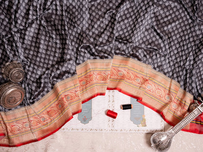Black Banarasi Silk Saree with multicolour Border