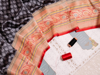 Black Banarasi Silk Saree with multicolour Border