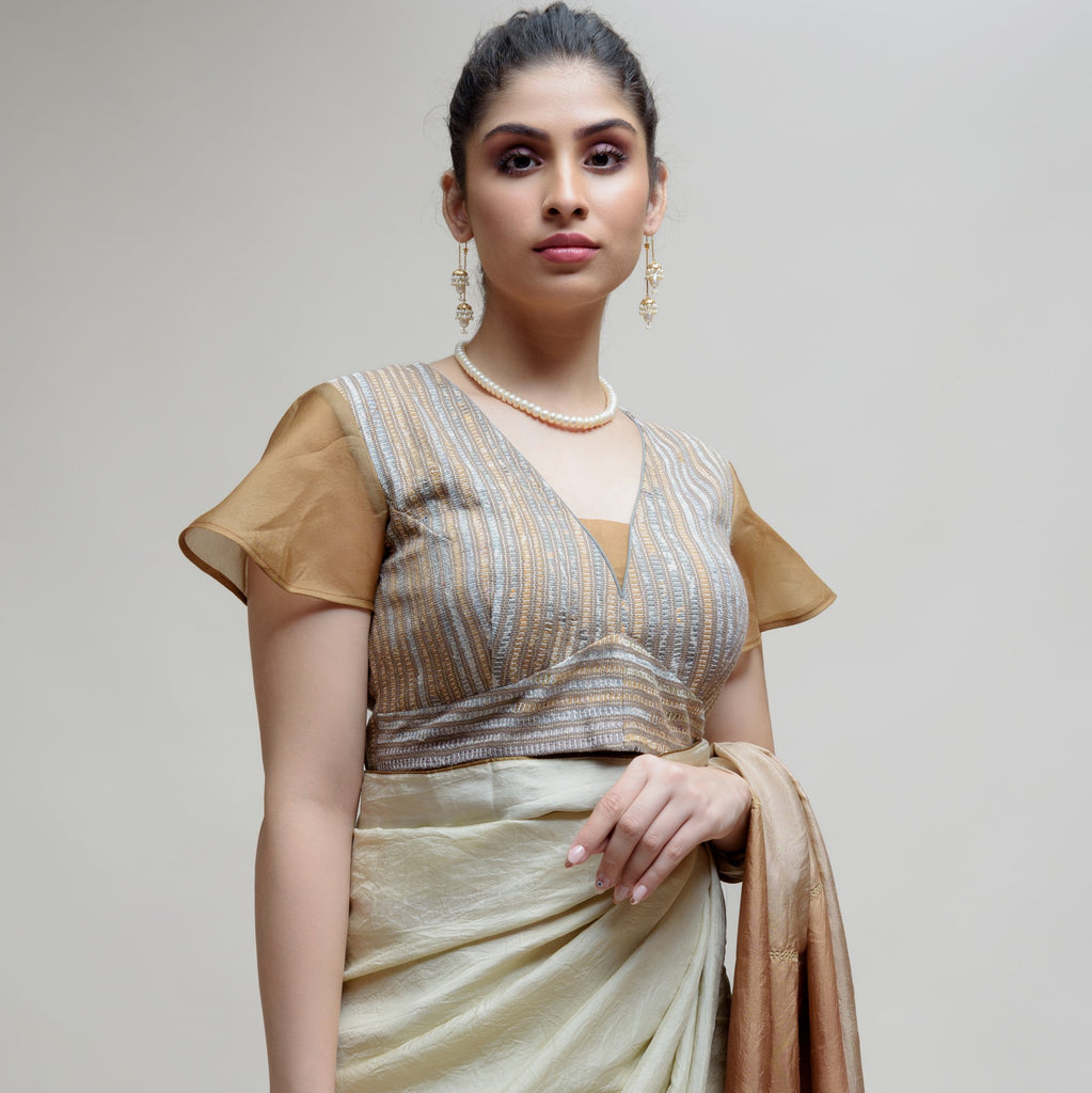 Grey Silk Saree with Colour Blocked Palla