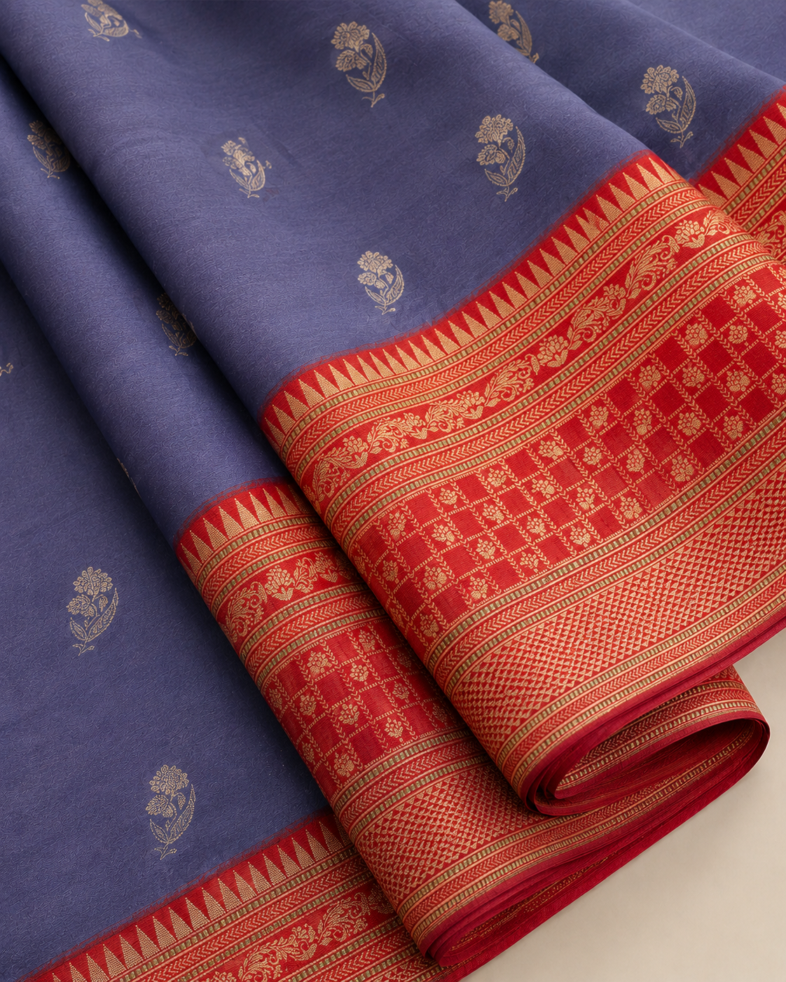 Denim Blue Banarasi Ektara Silk Saree with Jamdani Floral Booties
