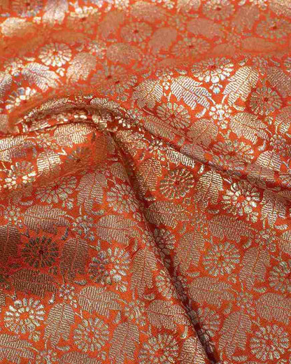 Handwoven Rust Orange Banarasi Brocade Saree