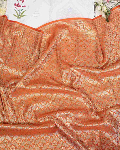 Handwoven Rust Orange Banarasi Brocade Saree
