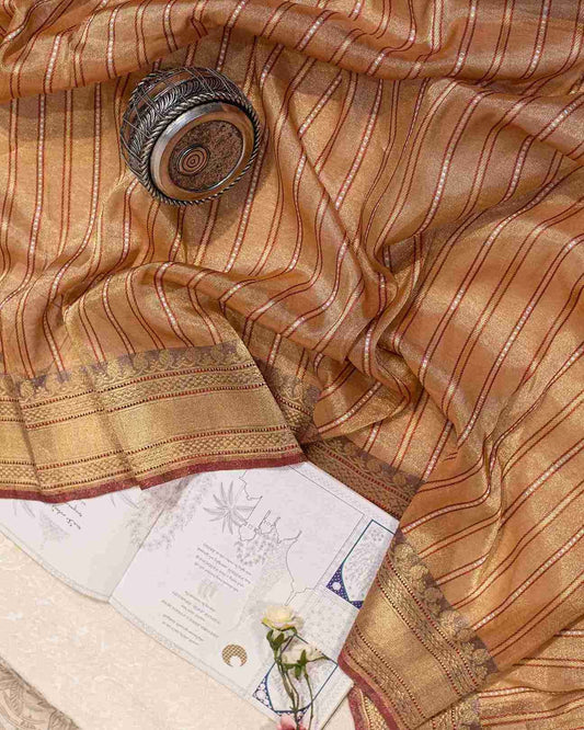 Classic Rust & Dull Gold Banarasi Silk Tissue Saree