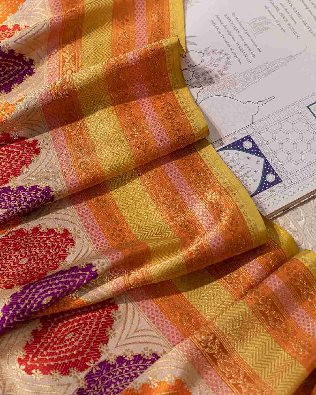 Handwoven Ecru & Gold Banarasi Silk Brocade Saree
