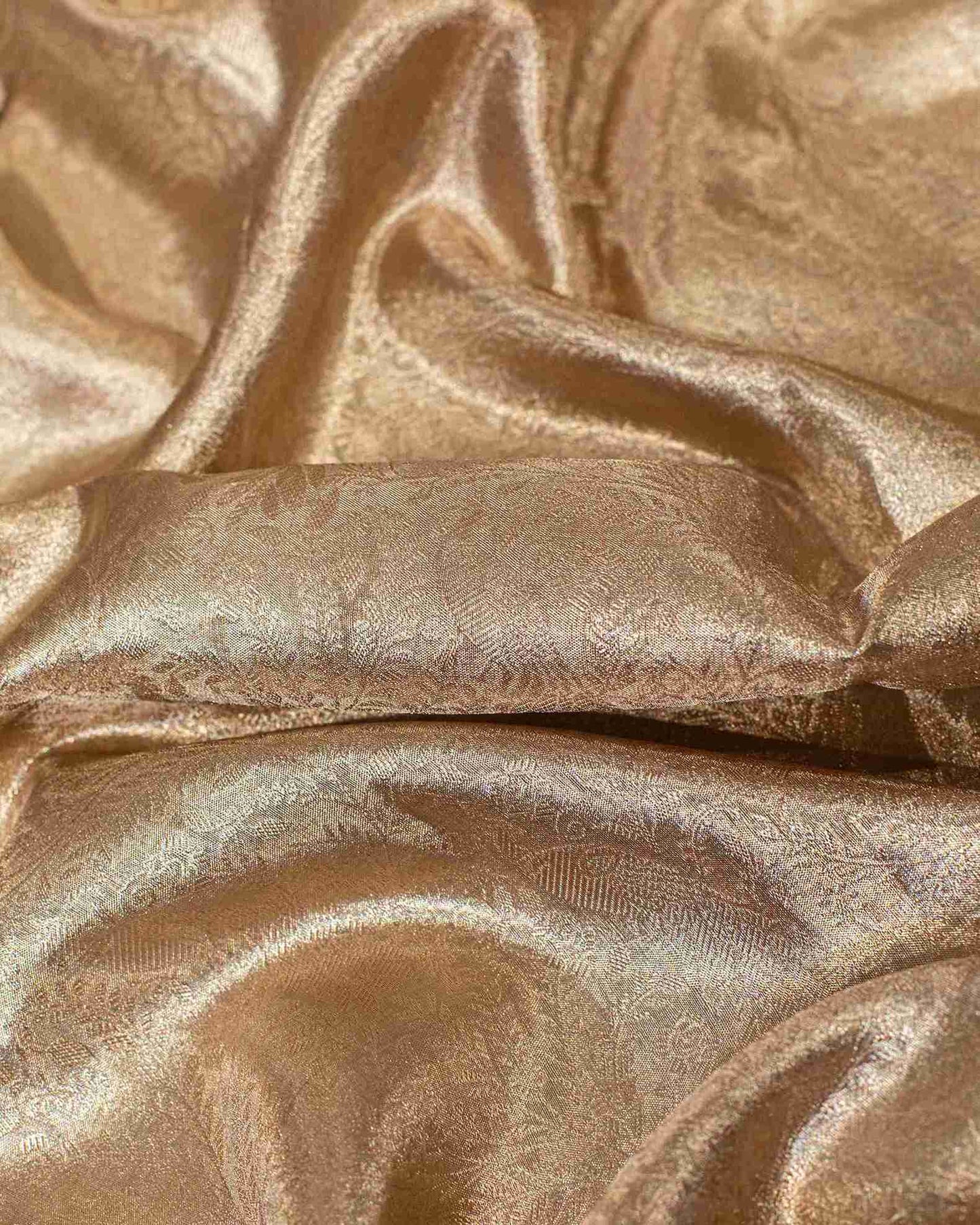 Rosegold Zari Tissue Saree with Floral Brocade and Peacock Motifs