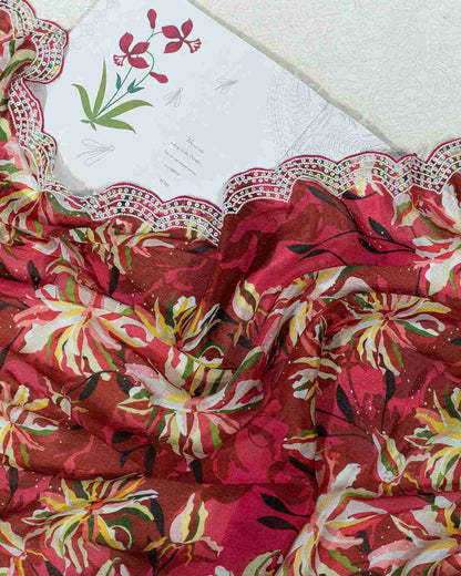 Scarlet Red Chiffon Saree with Hand-Embroidered Sequin Scallops