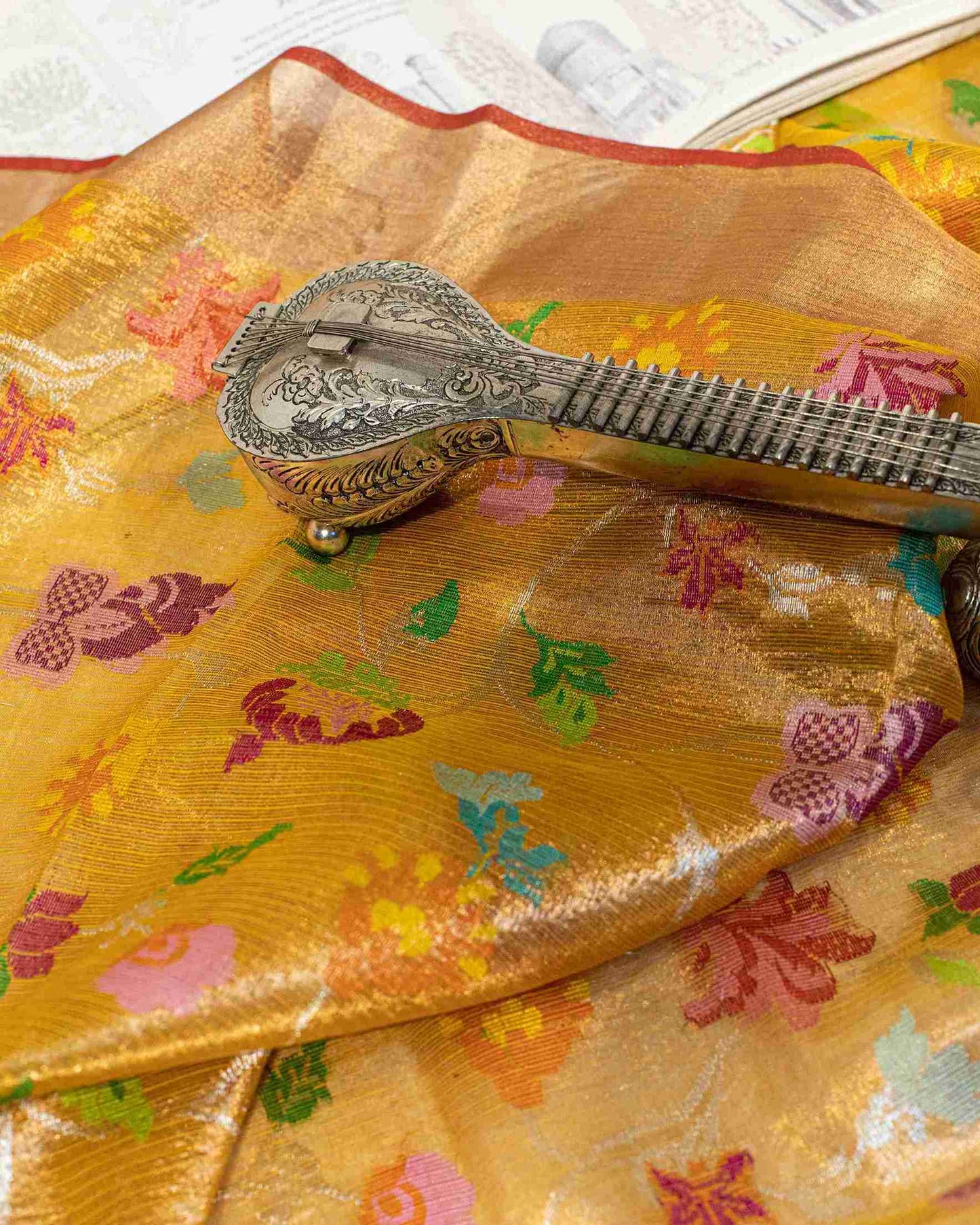 Mustard Gold Real Zari Double Tissue Kota Saree