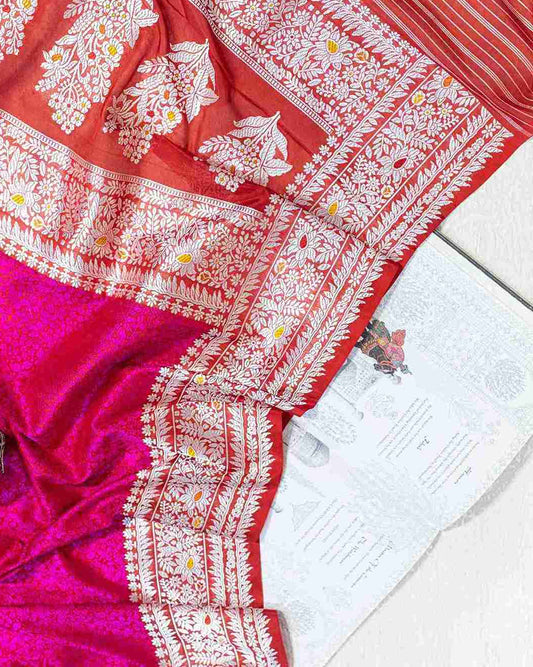 Rani Pink Handwoven Banarasi Tanchoi Saree