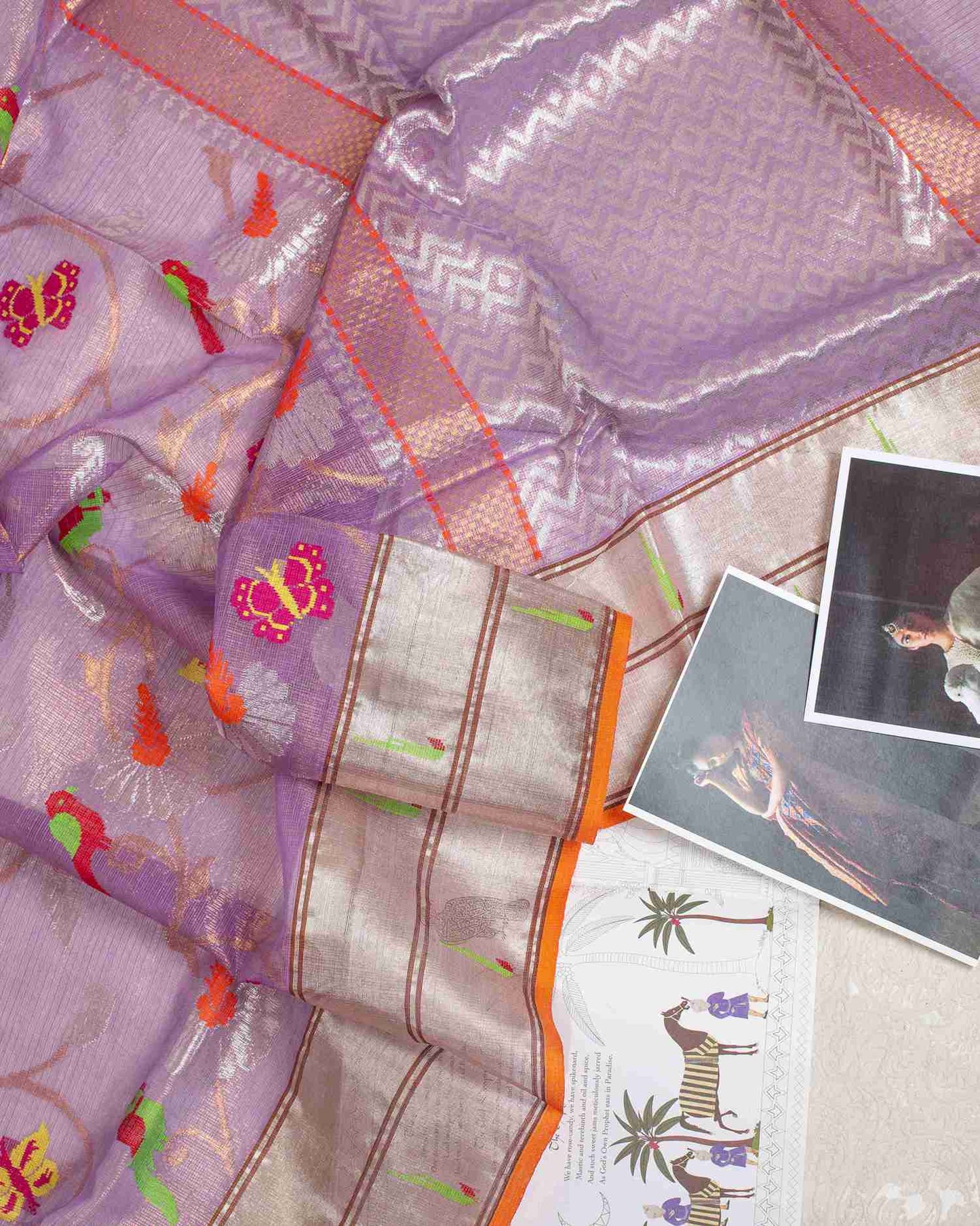 Lilac Handwoven Real Zari Double Tissue Kota Saree