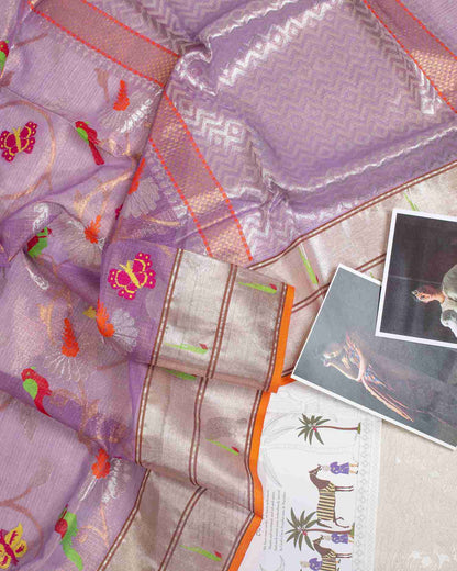 Lilac Handwoven Real Zari Double Tissue Kota Saree