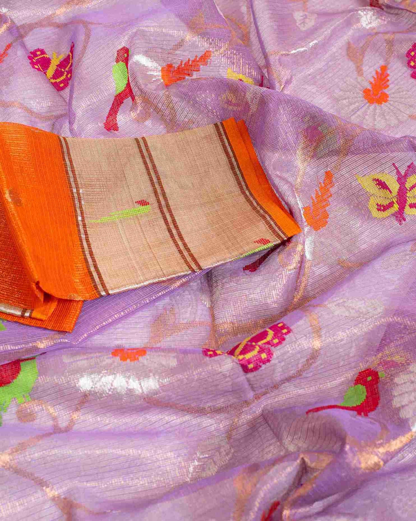 Lilac Handwoven Real Zari Double Tissue Kota Saree