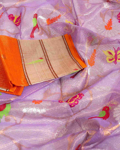 Lilac Handwoven Real Zari Double Tissue Kota Saree