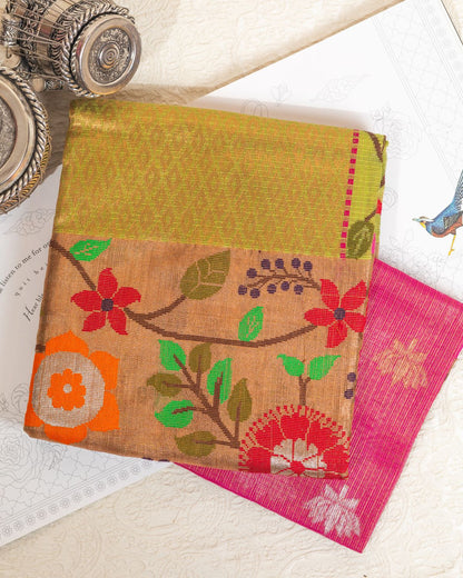 Lime Green Kota Saree with Gold Border Paithani