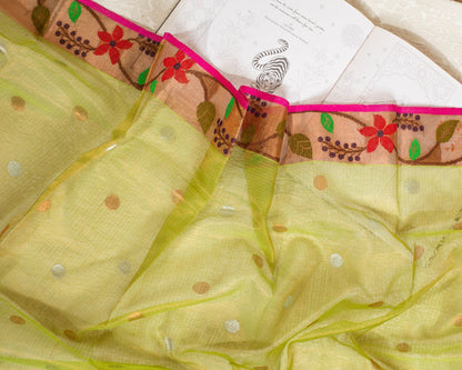 Lime Green Kota Saree with Gold Border Paithani