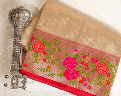 Beige and Pink Paithani Border Banarasi Sari