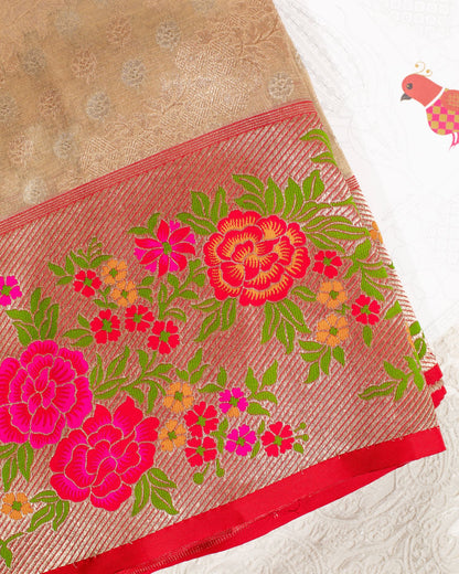 Beige and Pink Paithani Border Banarasi Sari