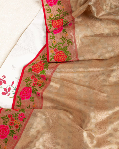 Beige and Pink Paithani Border Banarasi Sari
