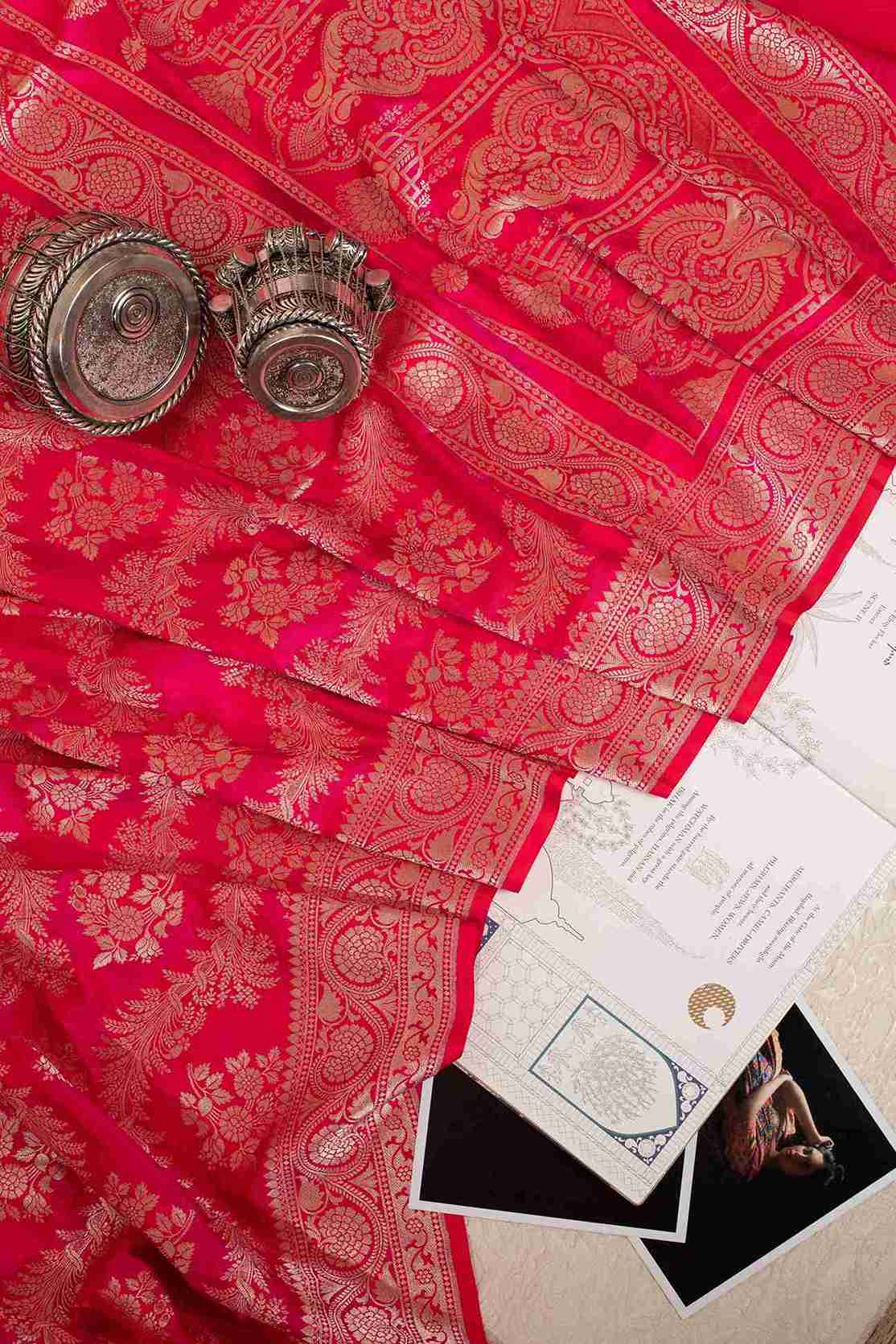 Two-Toned Pink Handwoven Banarasi Ektara Silk Saree
