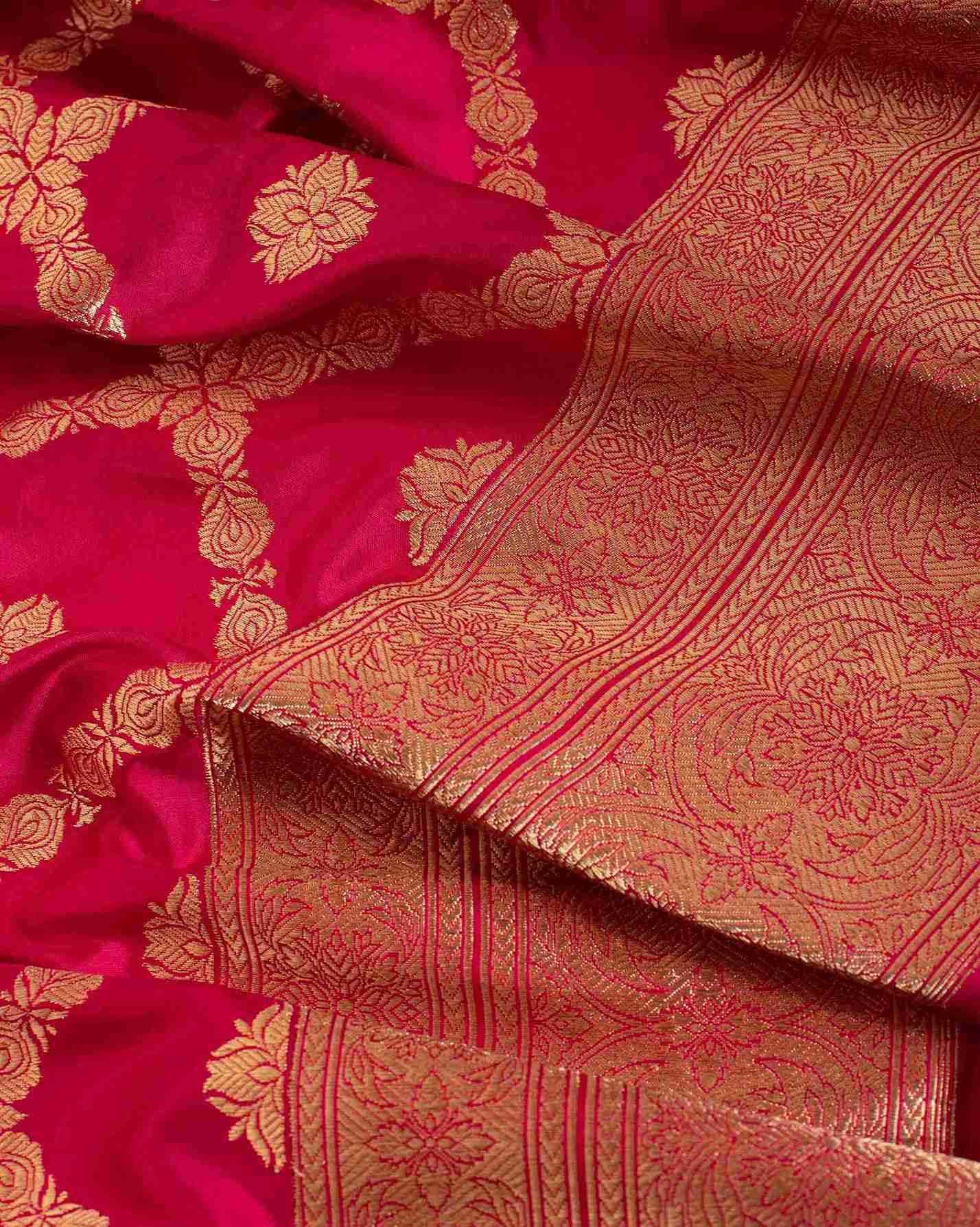 Handwoven Deep Rani Pink Banarasi Katan Silk Saree