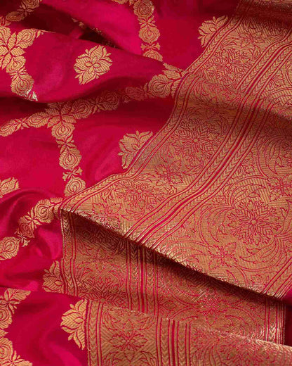 Handwoven Deep Rani Pink Banarasi Katan Silk Saree
