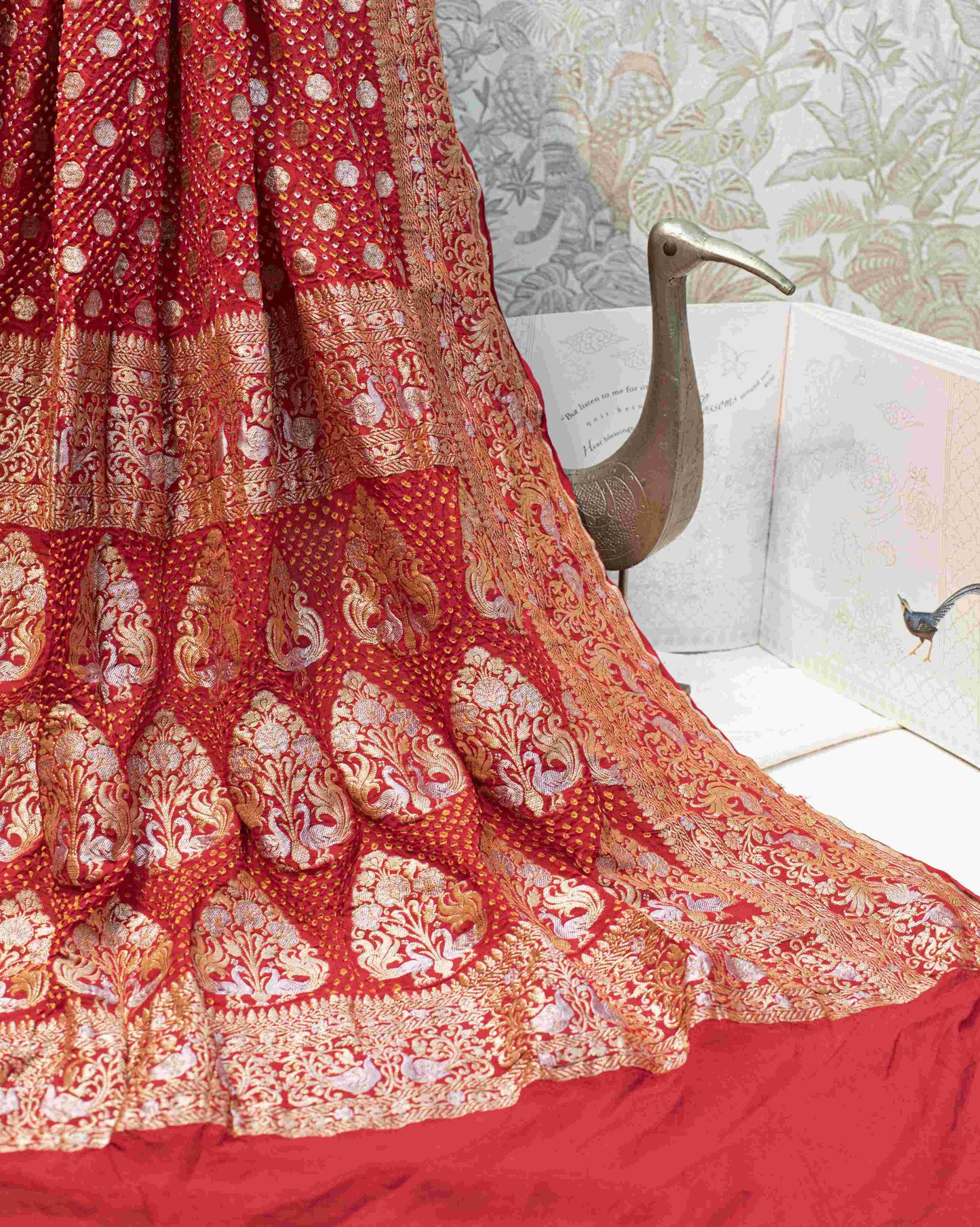 Handwoven Royal Bridal Bandhani Saree in Red