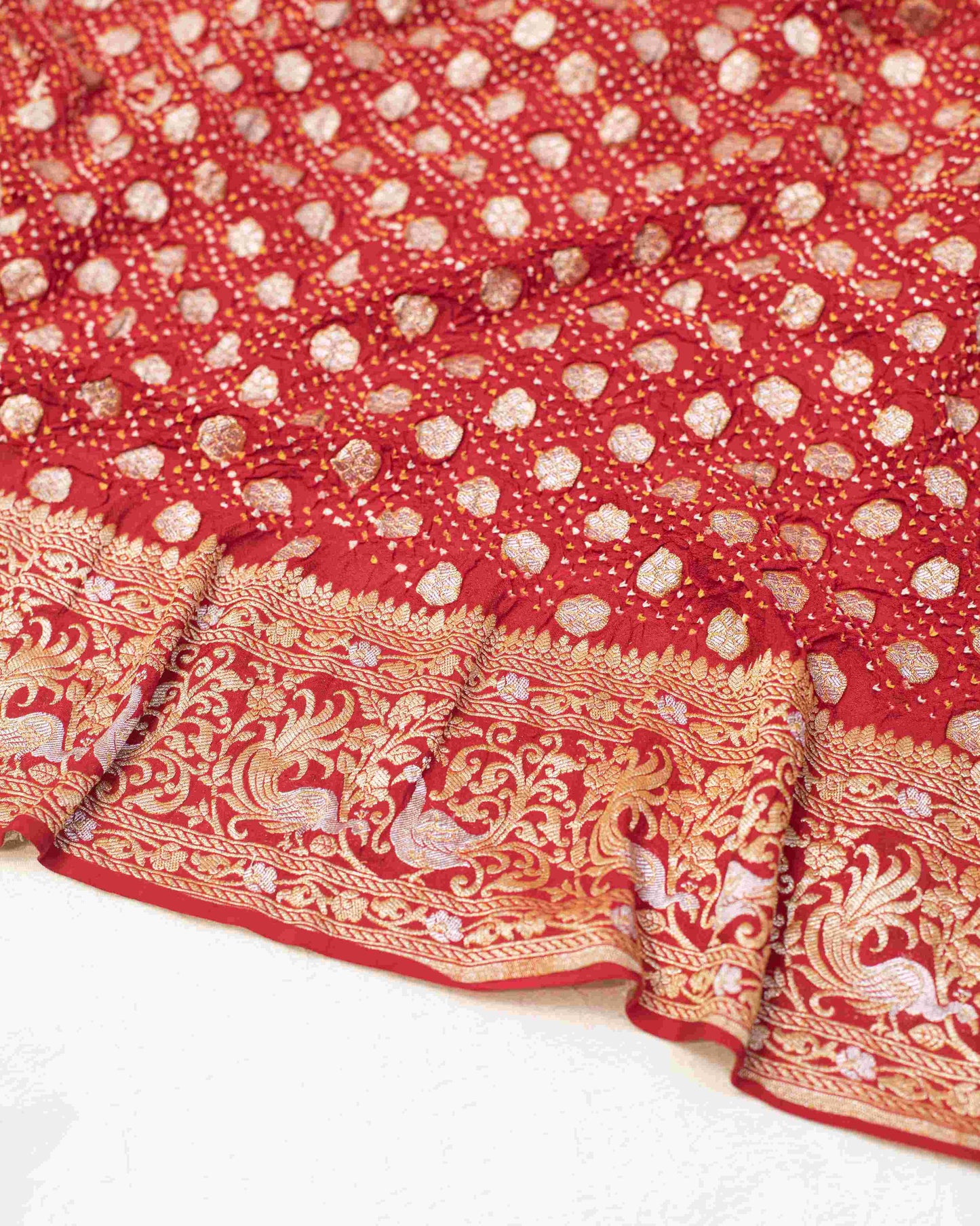 Handwoven Royal Bridal Bandhani Saree in Red