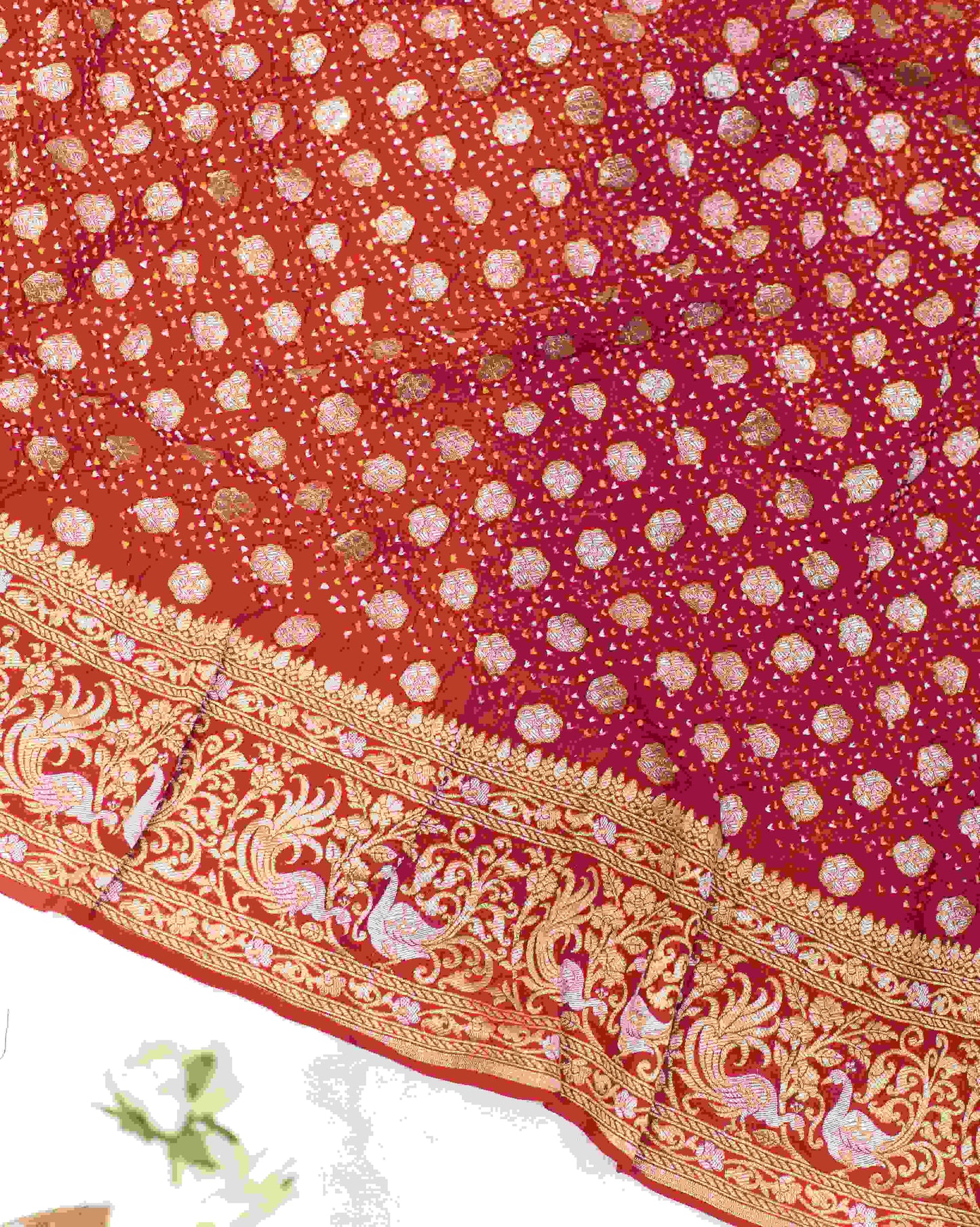 Handwoven Royal Bridal Bandhani Saree in Red
