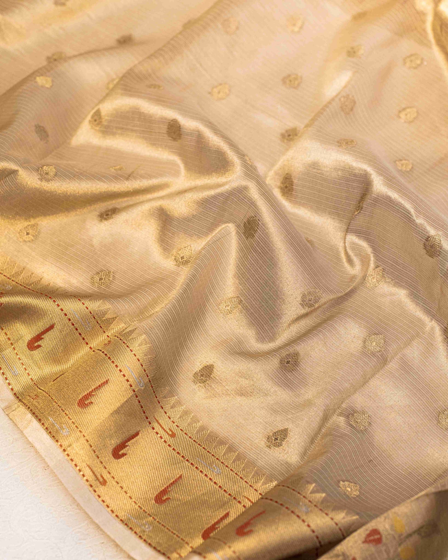 Handwoven Gold Kota with Floral Jaal Paithani Saree
