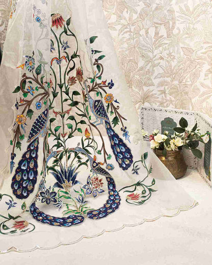 Offwhite Hand Painted Organza Sari