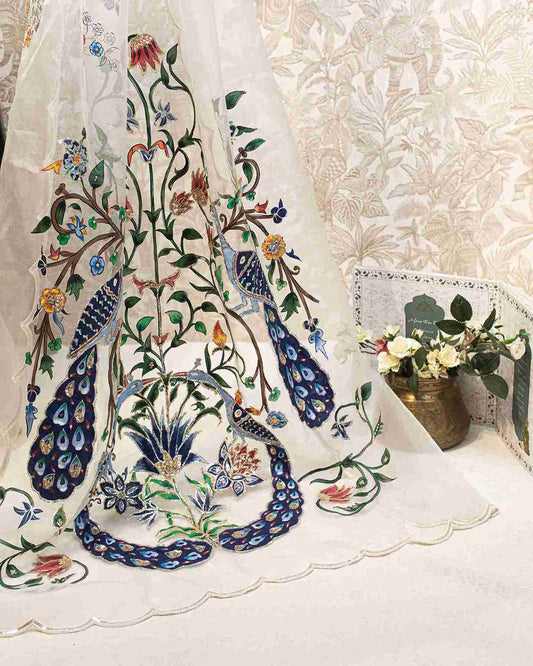 Offwhite Hand Painted Organza Sari