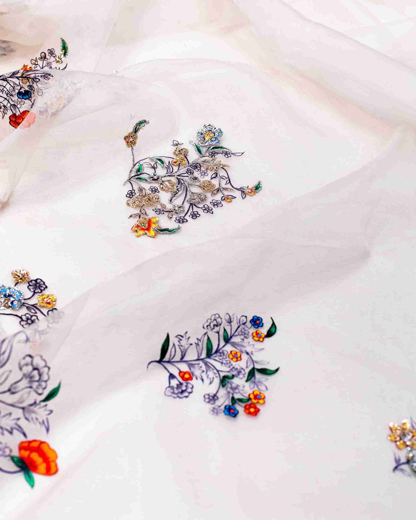 Offwhite Hand Painted Organza Sari