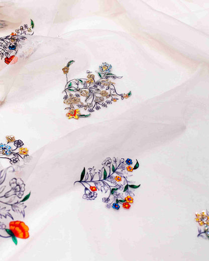 Offwhite Hand Painted Organza Sari