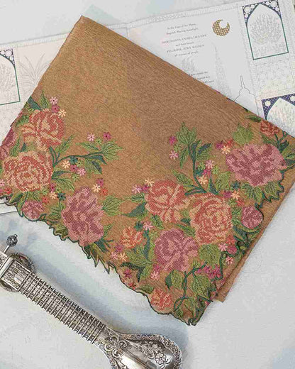 Gold Crush Tissue Sari with Floral Border