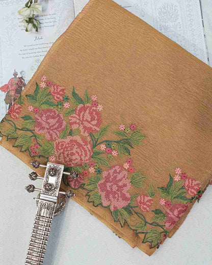Gold Crush Tissue Sari with Floral Border