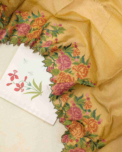 Gold Crush Tissue Sari with Floral Border