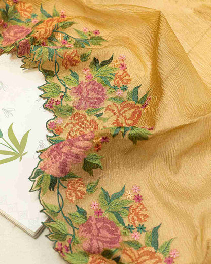 Gold Crush Tissue Sari with Floral Border