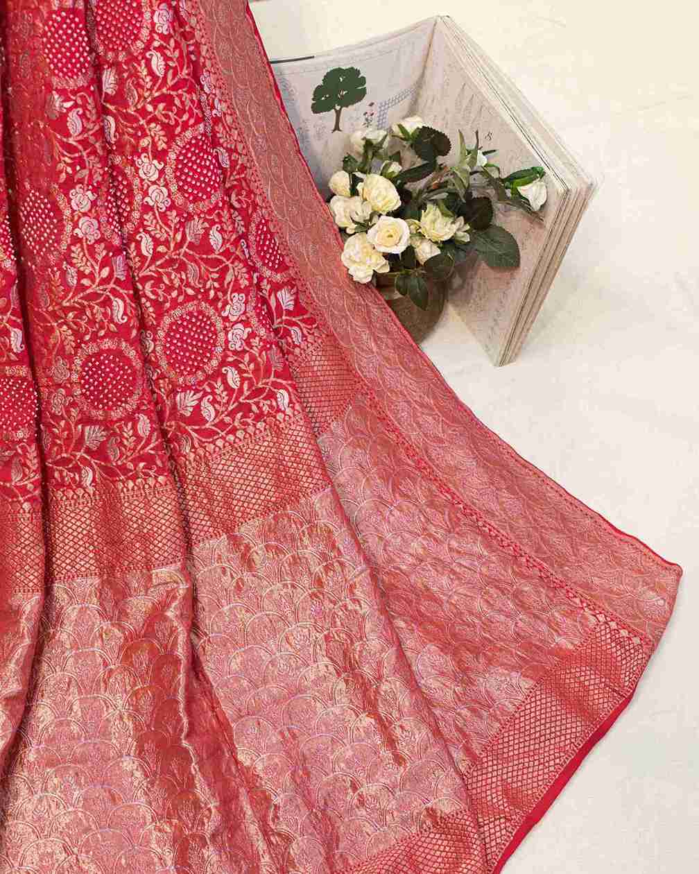 Rani Pink Bandhini Handwoven Sari
