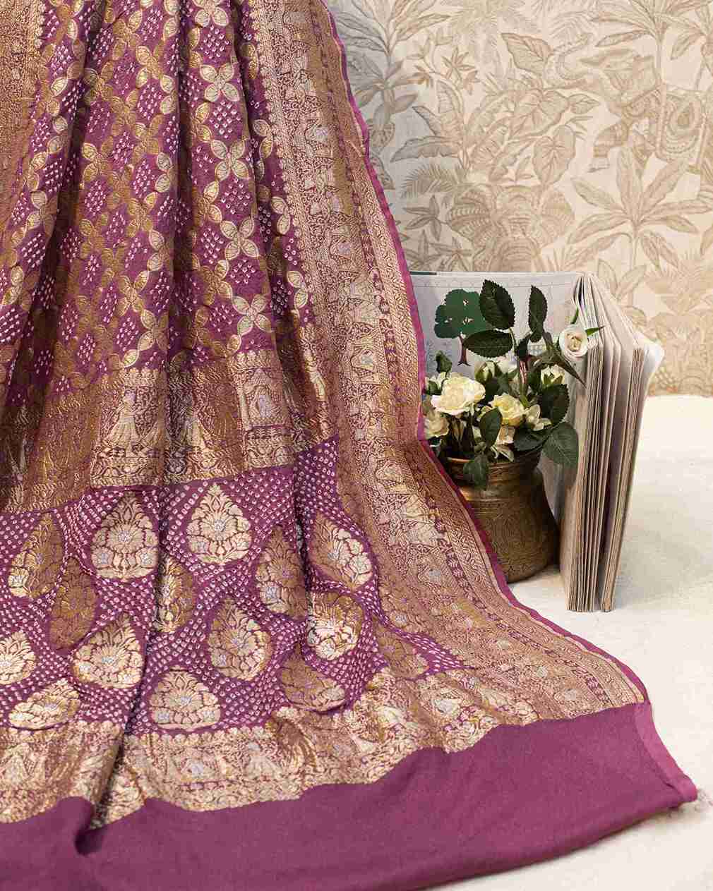 Purple Banarasi Bandhej Sari