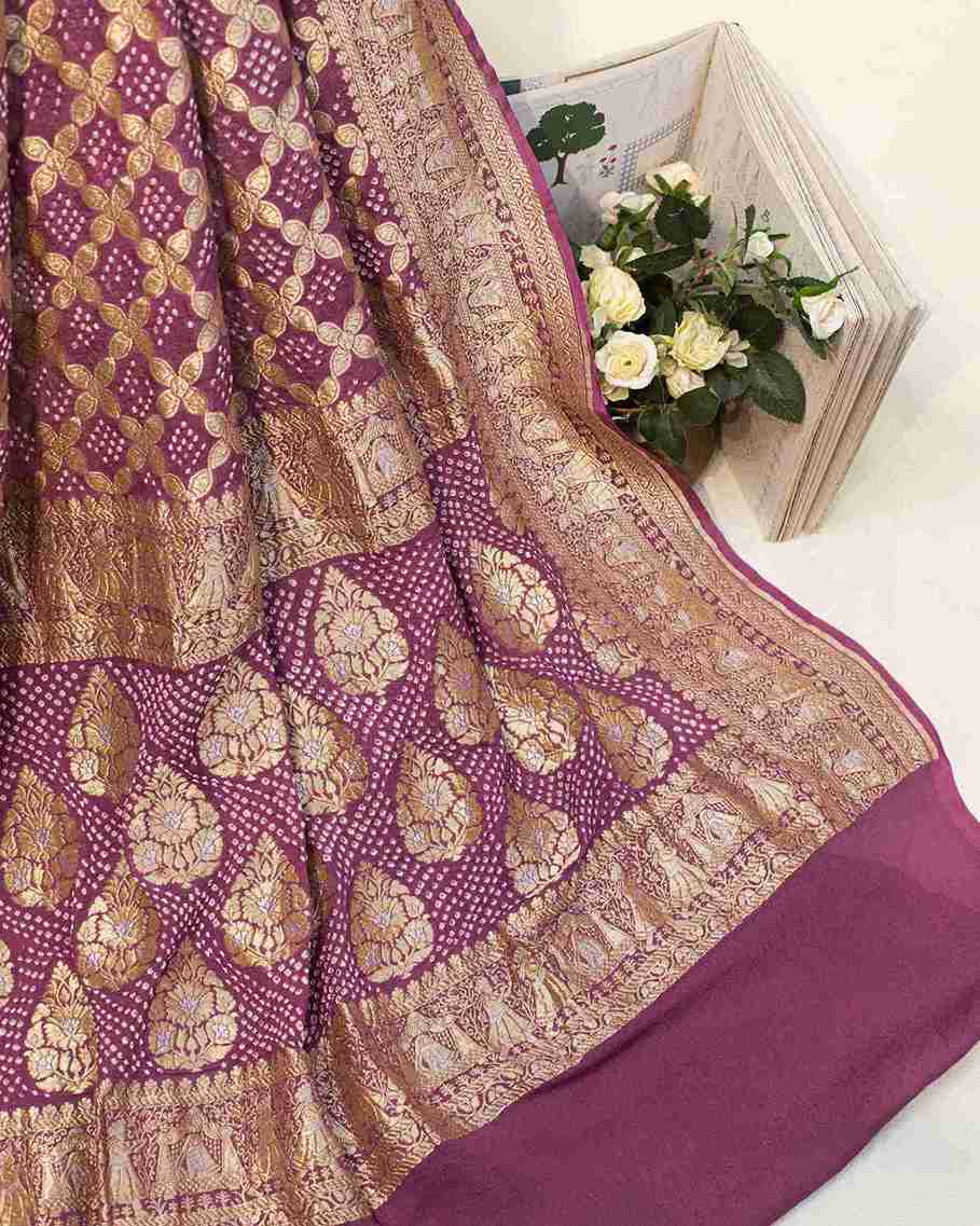 Purple Banarasi Bandhej Sari