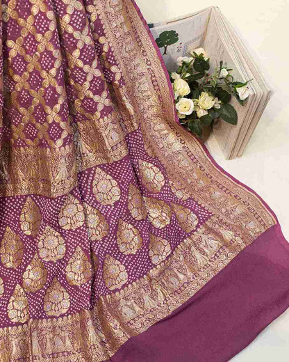 Purple Banarasi Bandhej Sari