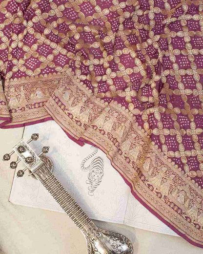 Purple Banarasi Bandhej Sari