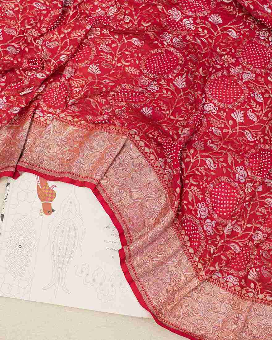 Rani Pink Bandhini Handwoven Sari