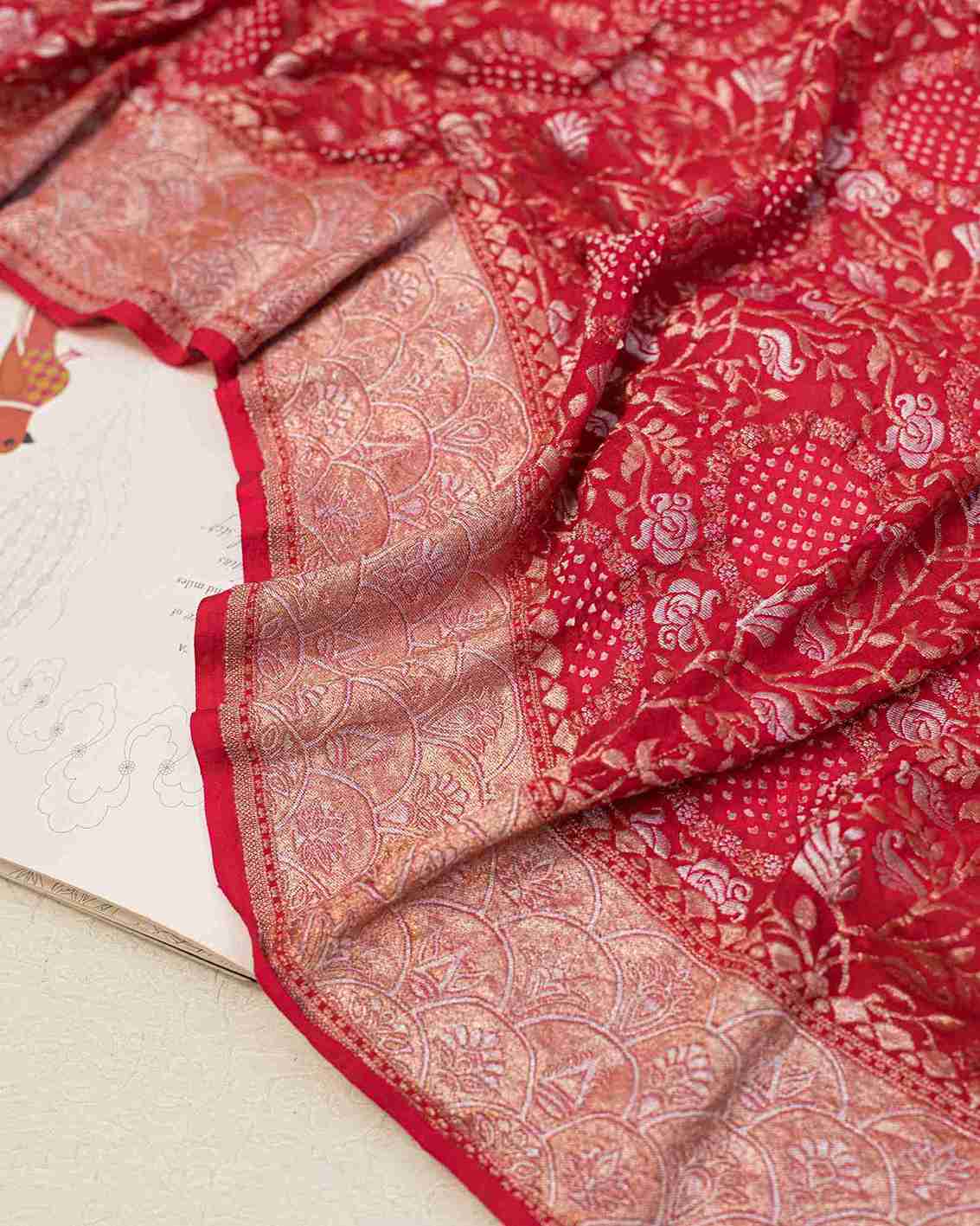 Rani Pink Bandhini Handwoven Sari