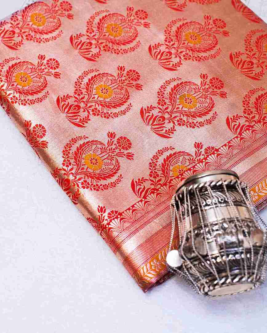 Scarlet Red Banarasi Silk Handwoven Brocade Sari
