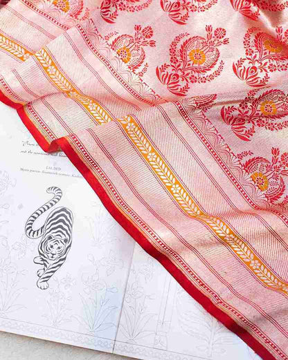 Scarlet Red Banarasi Silk Handwoven Brocade Sari